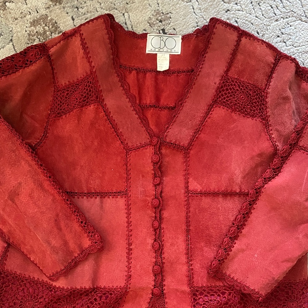 Red Crochet Leather Patch Jacket - image 1